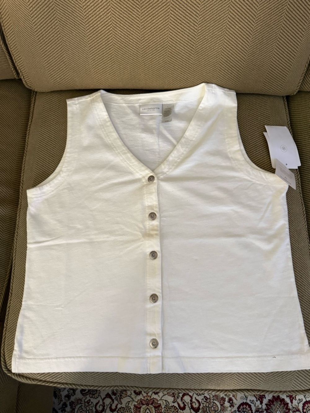 Liz Claiborne White V-Neck Cotton top/vest